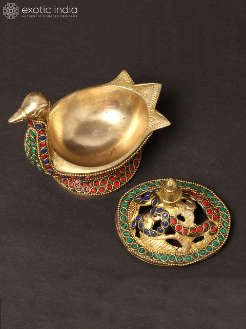 5'' Peacock Incense Burner | Brass With Inlay Work
