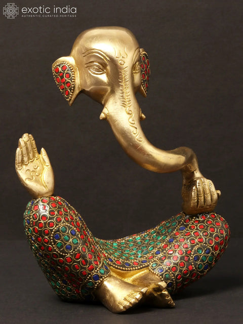 7'' Stylised Ganesha Modern Art Statue | Brass With Inlay Work