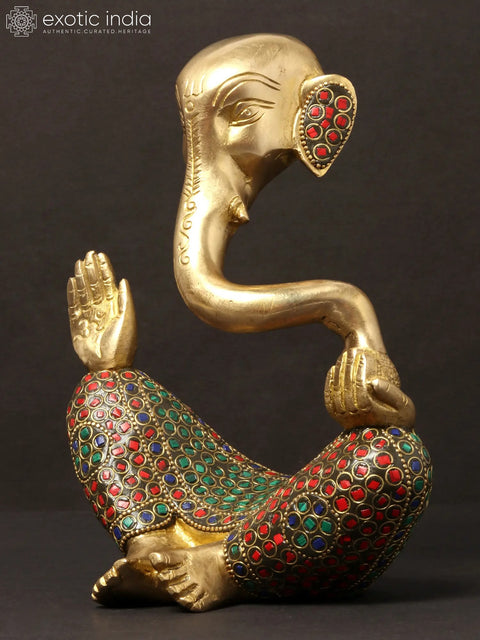 7'' Stylised Ganesha Modern Art Statue | Brass With Inlay Work
