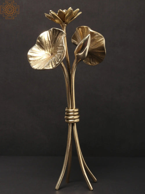 11" Brass Flowering Plant Statue for Home Decor