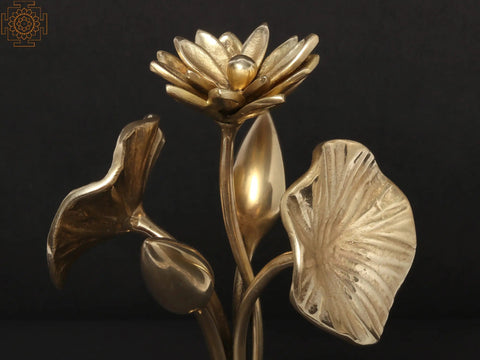 11'' Brass Plant with Flowers and Buds | Showpiece for table Decor