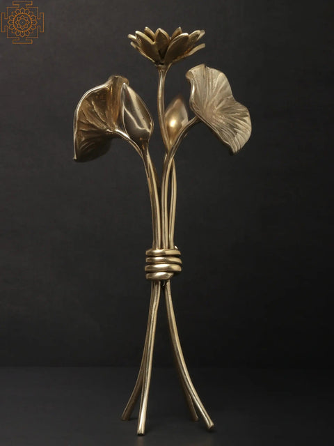 11'' Brass Plant with Flowers and Buds | Showpiece for table Decor