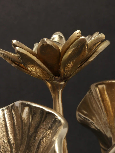 11'' Brass Plant with Flowers and Buds | Showpiece for table Decor