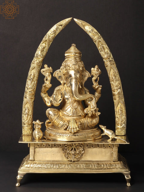 17'' Four-Handed Ganesha With Unique Arch | Brass