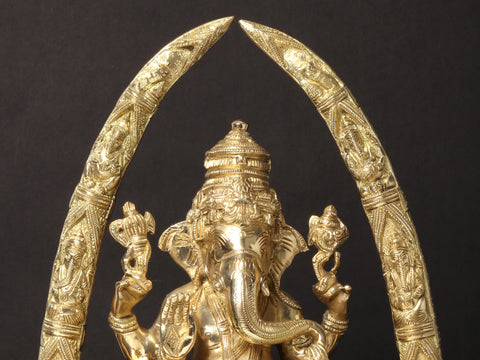 17'' Four-Handed Ganesha With Unique Arch | Brass