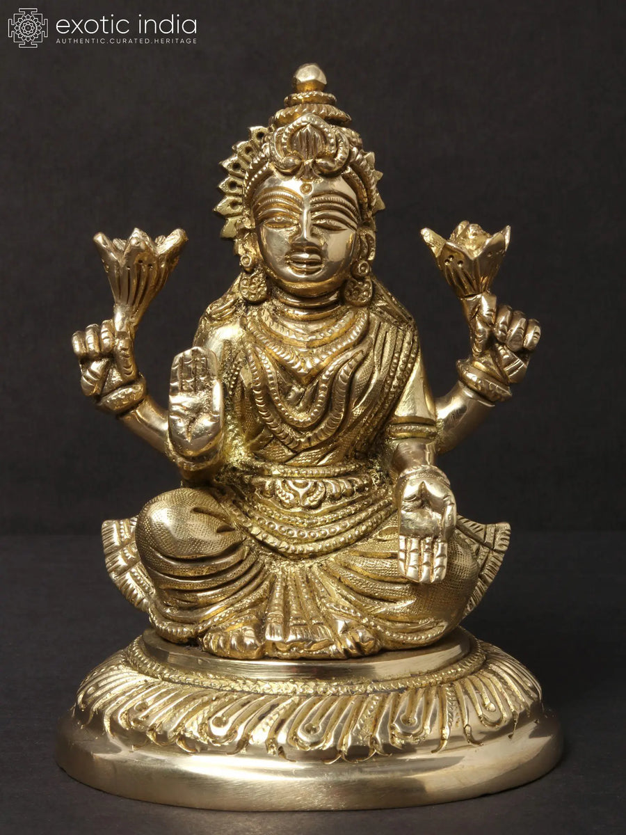 5" Four-Handed Goddess Lakshmi Brass Statue for Pooja