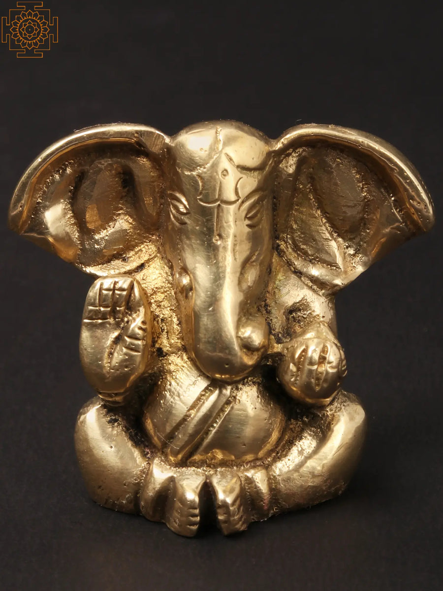 Small Large Ear Ganesha Seated Brass Statue
