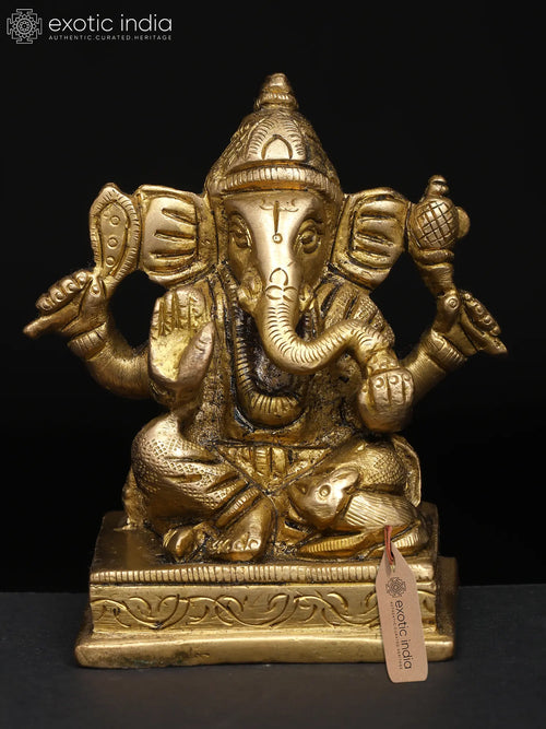 3" Small Brass Shri Ganpati Idol for Home Pooja