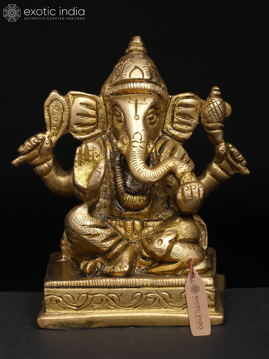 3" Small Brass Shri Ganpati Idol for Home Pooja