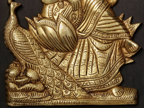 9'' Goddess Saraswati Wall Hanging Brass Statue