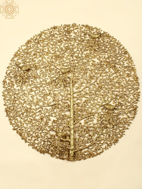 36" Large Brass Tree of Life with Chirping Birds | Wall Hanging