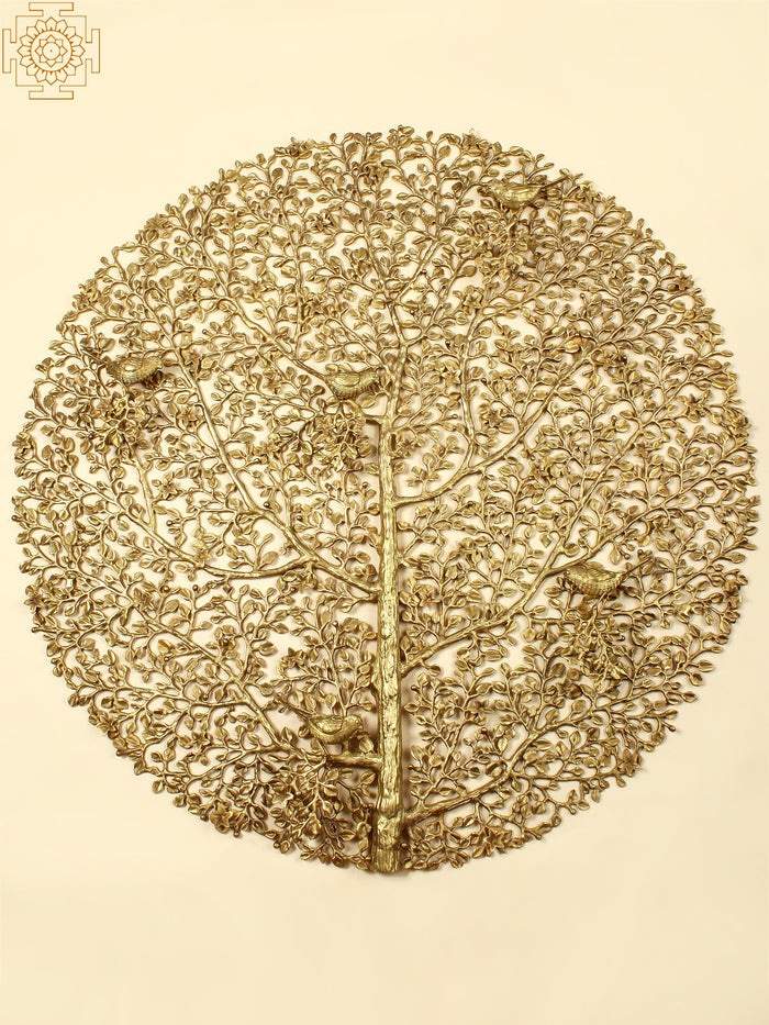 36" Large Brass Tree of Life with Chirping Birds | Wall Hanging