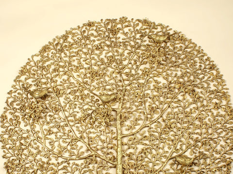 36" Large Brass Tree of Life with Chirping Birds | Wall Hanging
