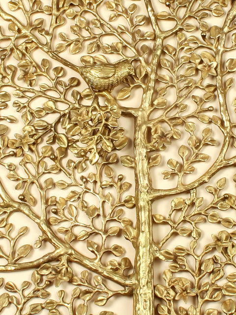 36" Large Brass Tree of Life with Chirping Birds | Wall Hanging