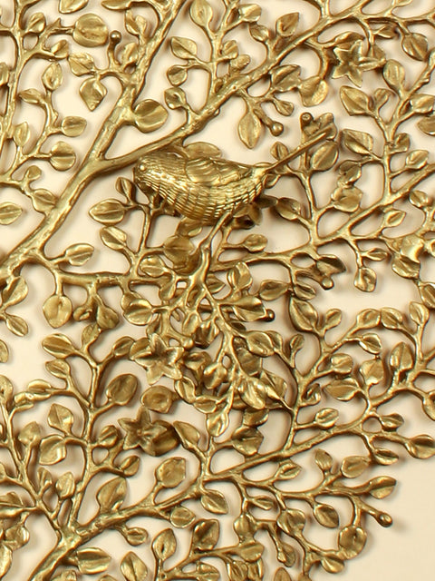 36" Large Brass Tree of Life with Chirping Birds | Wall Hanging