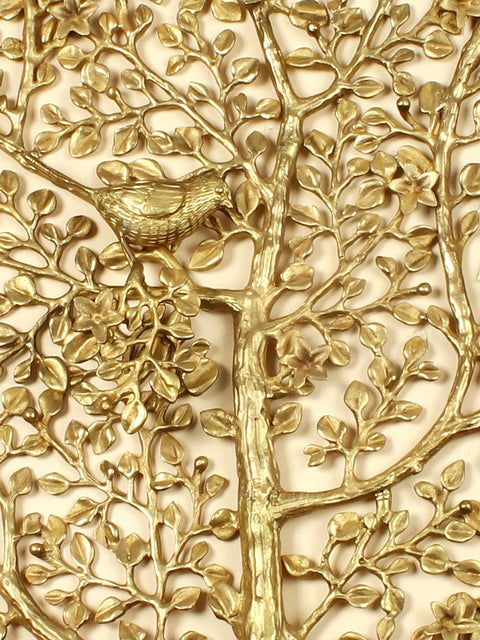 36" Large Brass Tree of Life with Chirping Birds | Wall Hanging