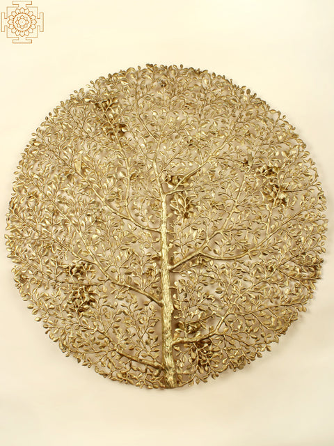 36" Large Brass Tree of Life with Chirping Birds | Wall Hanging