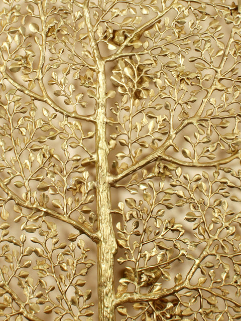 36" Large Brass Tree of Life with Chirping Birds | Wall Hanging