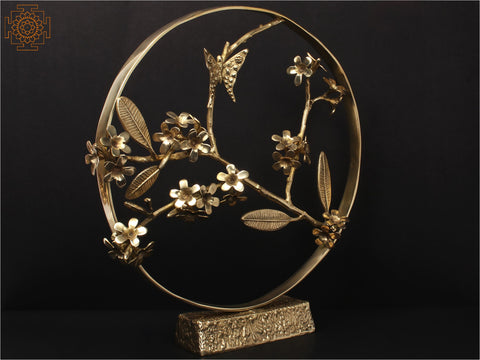 17'' Butterfly on Brass Plumeria Flowering Plant | Round Table Decor