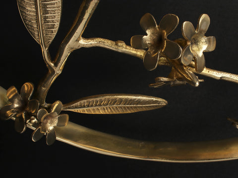17'' Butterfly on Brass Plumeria Flowering Plant | Round Table Decor