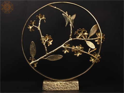 17'' Butterfly on Brass Plumeria Flowering Plant | Round Table Decor