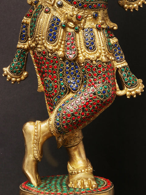 24" Tribhanga Murari Krishna Playing Flute | Brass With Inlay Work