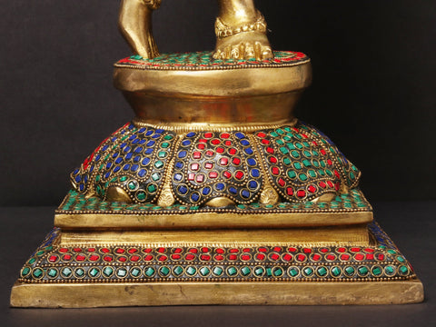 24" Tribhanga Murari Krishna Playing Flute | Brass With Inlay Work