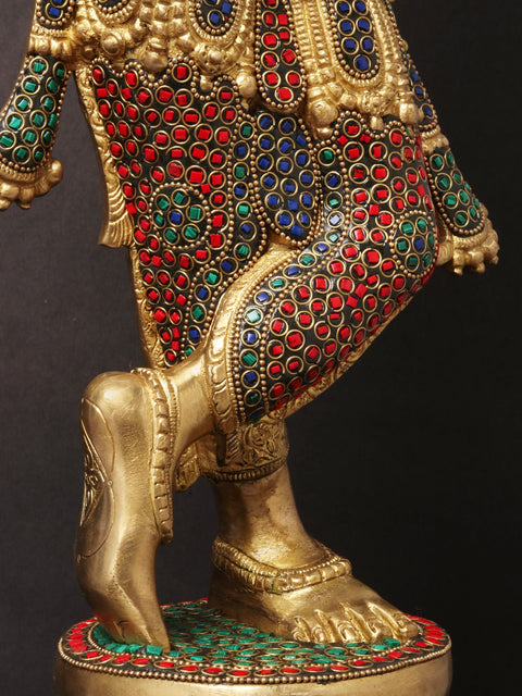 24" Tribhanga Murari Krishna Playing Flute | Brass With Inlay Work