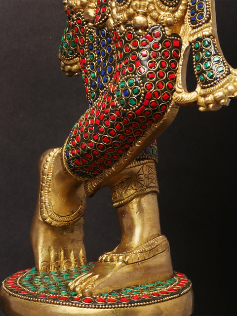 24" Tribhanga Murari Krishna Playing Flute | Brass With Inlay Work