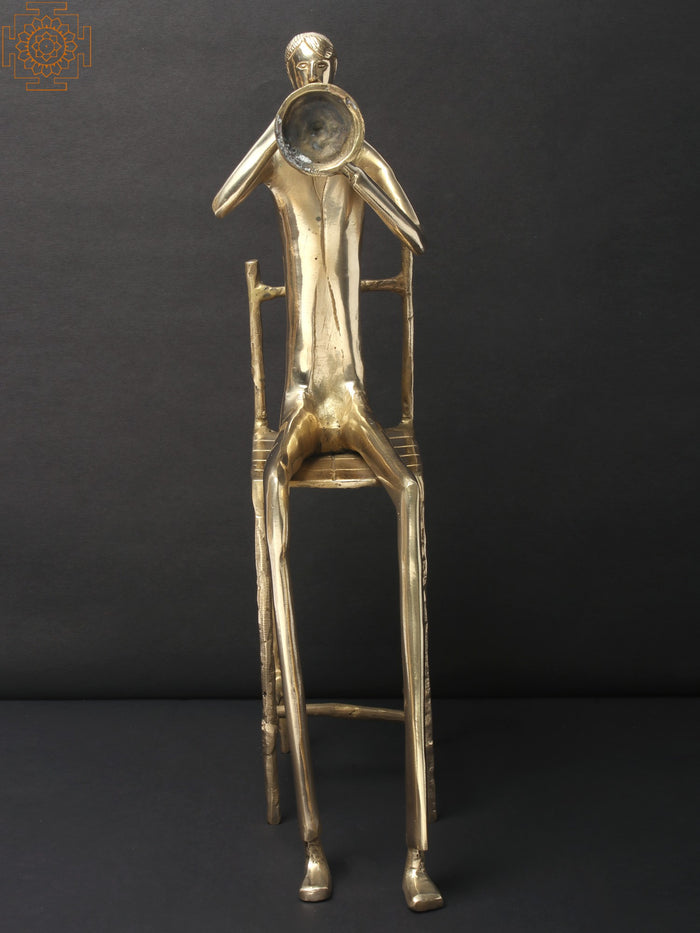 18" Handmade Brass Trumpet Master Statue Home Décor