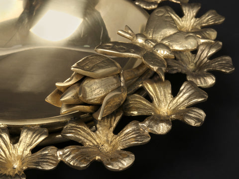 8" Brass Flower Urli with Bird and Butterfly