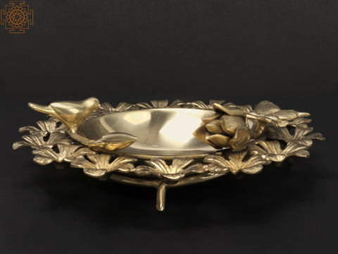 8" Brass Flower Urli with Bird and Butterfly