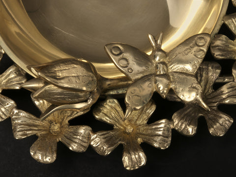 8" Brass Flower Urli with Bird and Butterfly