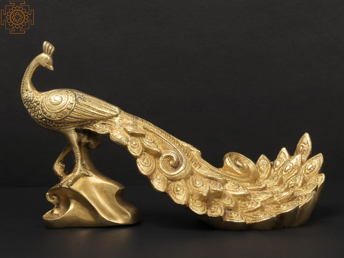 11" Brass Peacock Statue Handmade Home Decor