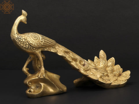 11" Brass Peacock Figurine | Showpiece