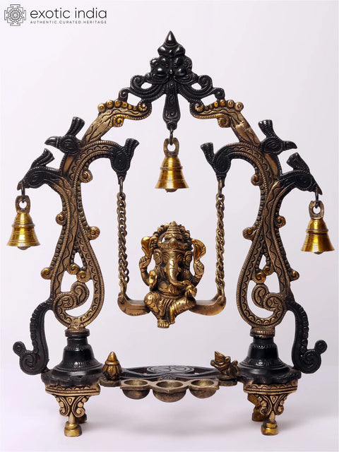 Lord Ganesha Brass Idol on Kirtimukha Swing with Dangling Bells