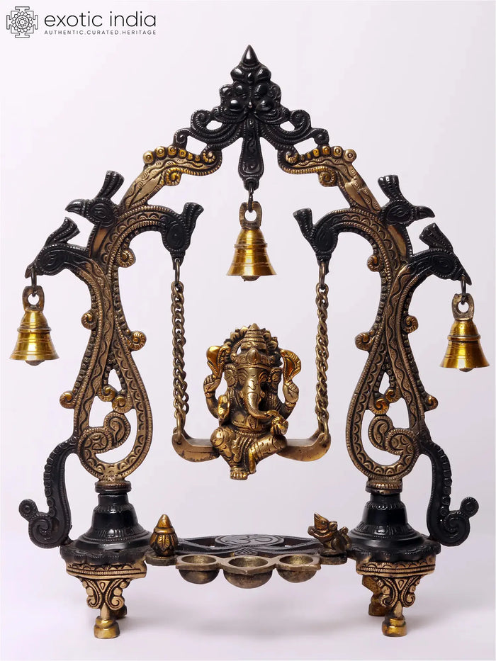 Lord Ganesha Brass Idol on Kirtimukha Swing with Bells