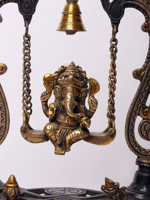Lord Ganesha Brass Idol on Kirtimukha Swing with Dangling Bells