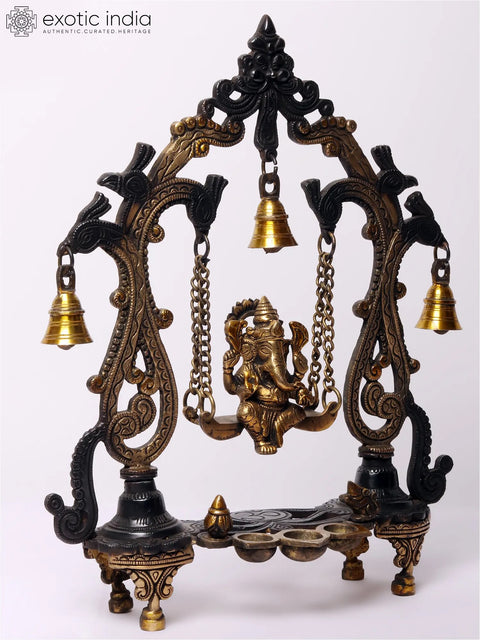 Lord Ganesha Brass Idol on Kirtimukha Swing with Dangling Bells