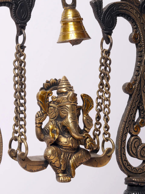 Lord Ganesha Brass Idol on Kirtimukha Swing with Dangling Bells