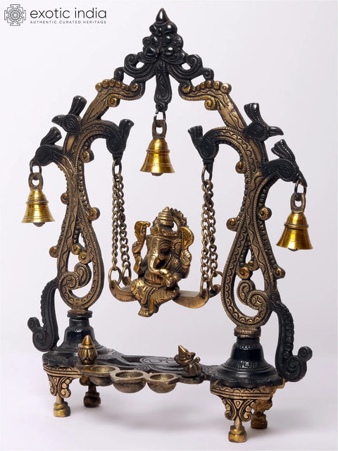 Lord Ganesha Brass Idol on Kirtimukha Swing with Dangling Bells
