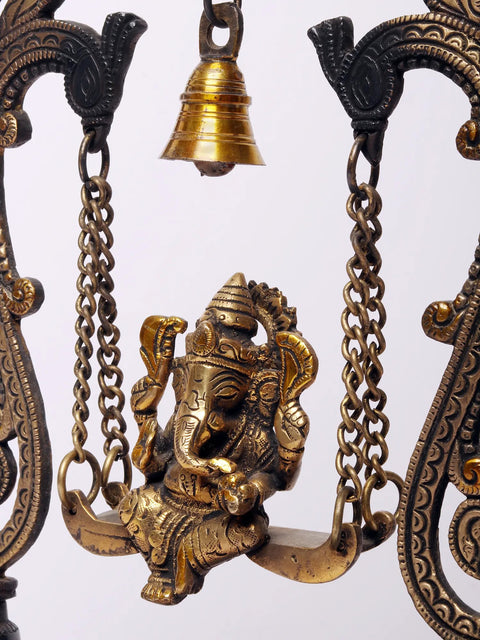 Lord Ganesha Brass Idol on Kirtimukha Swing with Dangling Bells