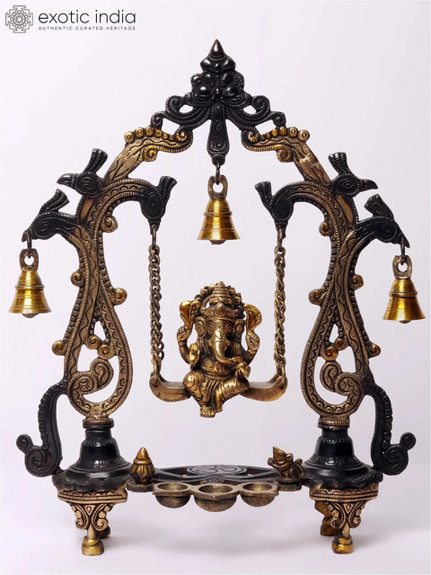 Lord Ganesha Brass Idol on Kirtimukha Swing with Dangling Bells