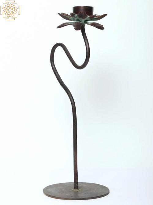 17" Brass Lotus Design Candle Holder with Stand for Pooja