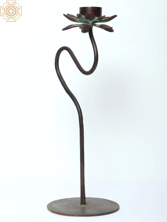 17" Brass Lotus Design Candle Holder with Stand for Pooja