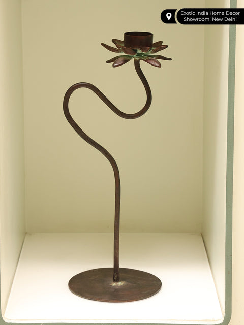 17" Brass Lotus Design Candle Holder with Stand