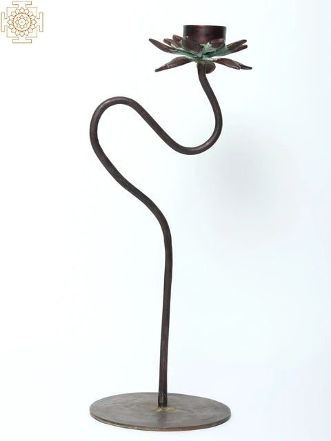 17" Brass Lotus Design Candle Holder with Stand