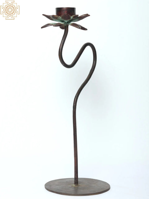 17" Brass Lotus Design Candle Holder with Stand