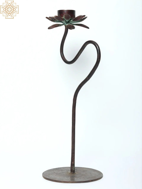 17" Brass Lotus Design Candle Holder with Stand
