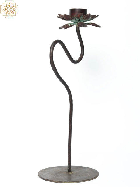 17" Brass Lotus Design Candle Holder with Stand